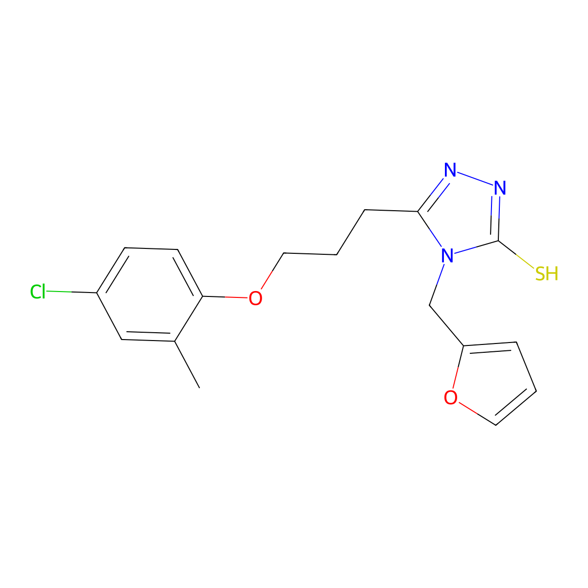 5-[3-(4-chloro-2-methylphenoxy)propyl]-4-(furan-2-ylmethyl)-4H-1,2,4-triazole-3-thiol molecular structure, CAS 725227-05-4