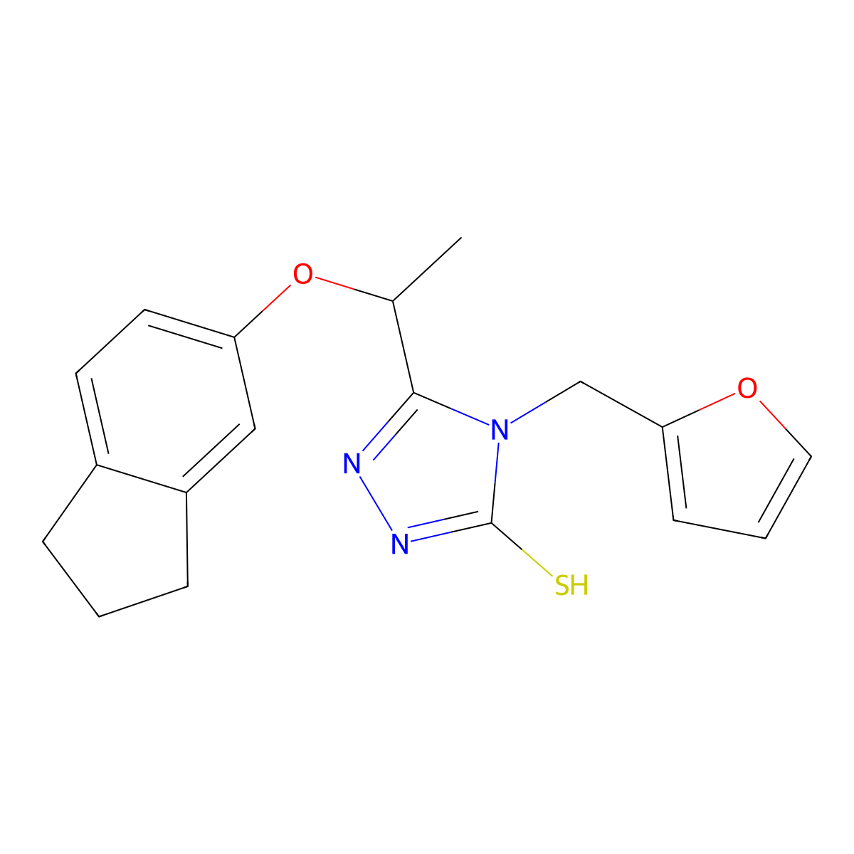 5-[1-(2,3-dihydro-1H-inden-5-yloxy)ethyl]-4-(furan-2-ylmethyl)-4H-1,2,4-triazole-3-thiol molecular structure, CAS 725227-07-6