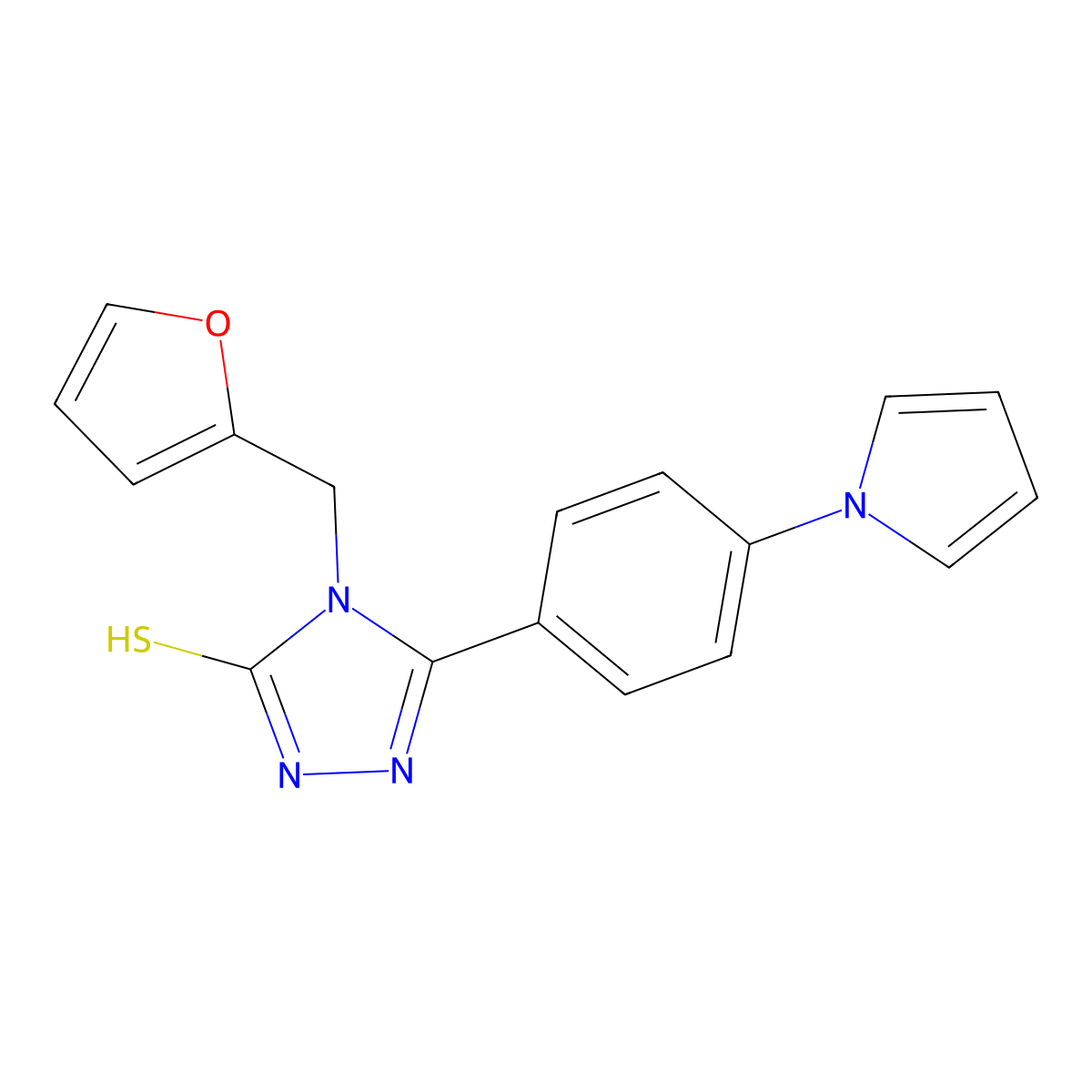 4-(furan-2-ylmethyl)-5-[4-(1H-pyrrol-1-yl)phenyl]-4H-1,2,4-triazole-3-thiol molecular structure, CAS 725227-10-1