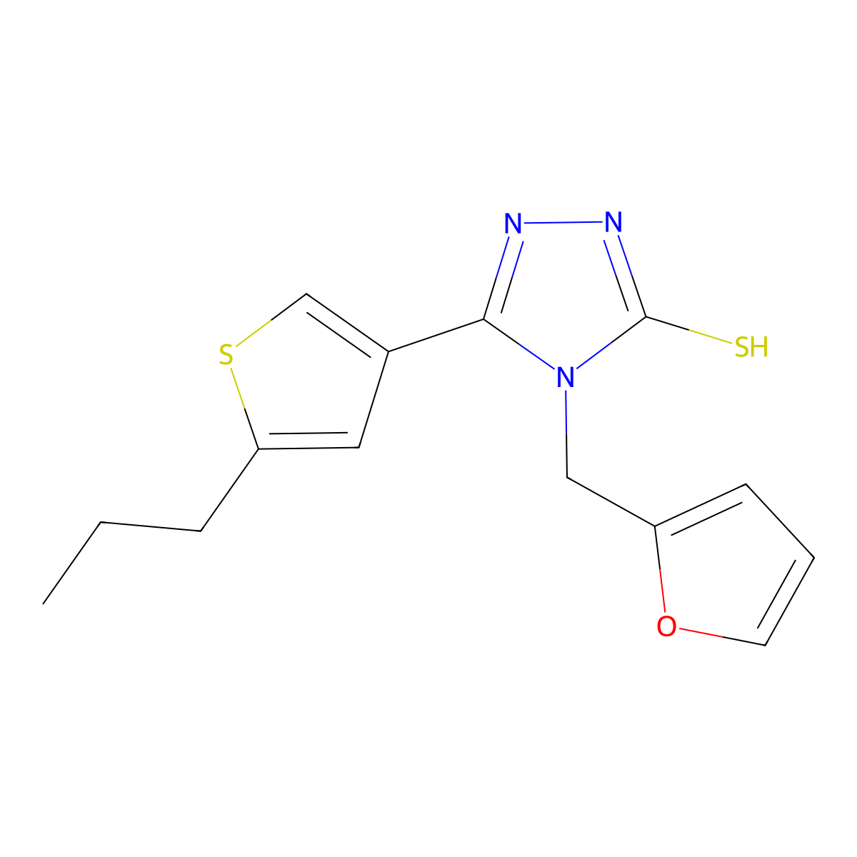 4-(furan-2-ylmethyl)-5-(5-propylthiophen-3-yl)-4H-1,2,4-triazole-3-thiol molecular structure, CAS 725227-16-7