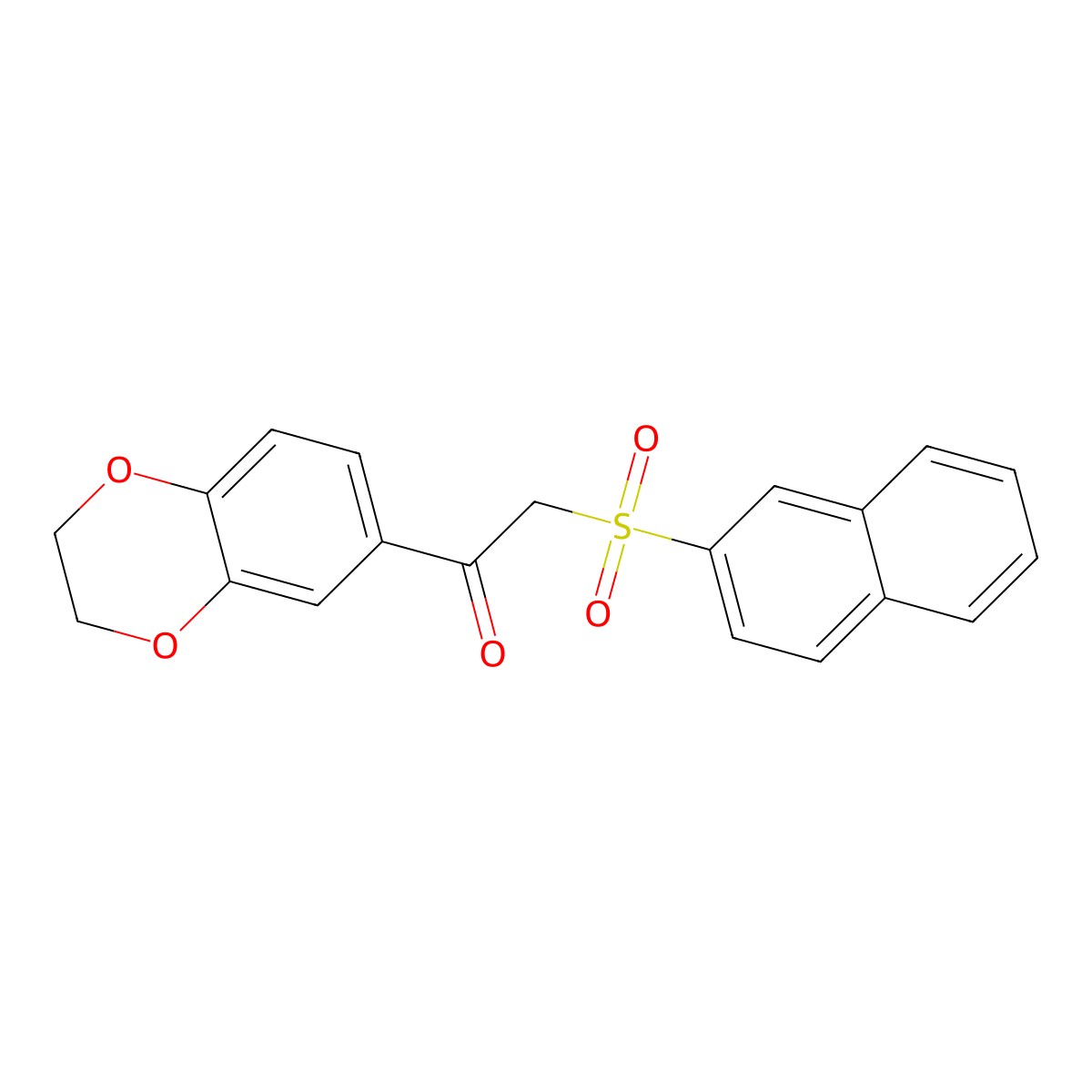 1-(2,3-Dihydro-1,4-benzodioxin-6-yl)-2-naphthalen-2-ylsulfonylethanone molecular structure, CAS 725242-74-0