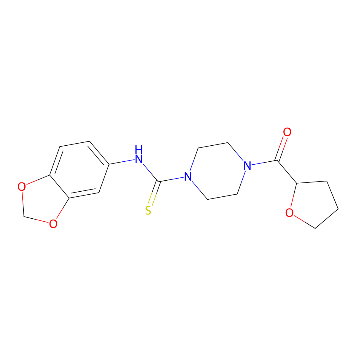 N-(1,3-benzodioxol-5-yl)-4-(tetrahydrofuran-2-ylcarbonyl)piperazine-1-carbothioamide molecular structure, CAS 725243-70-9