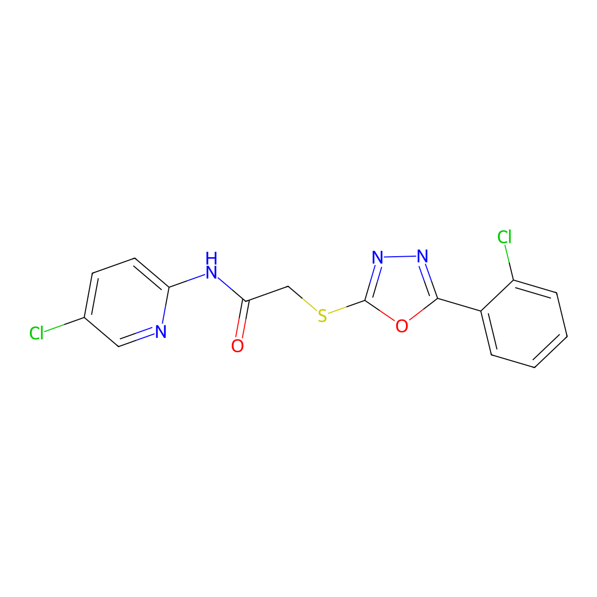 2-[[5-(2-chlorophenyl)-1,3,4-oxadiazol-2-yl]sulfanyl]-N-(5-chloropyridin-2-yl)acetamide molecular structure, CAS 725244-13-3