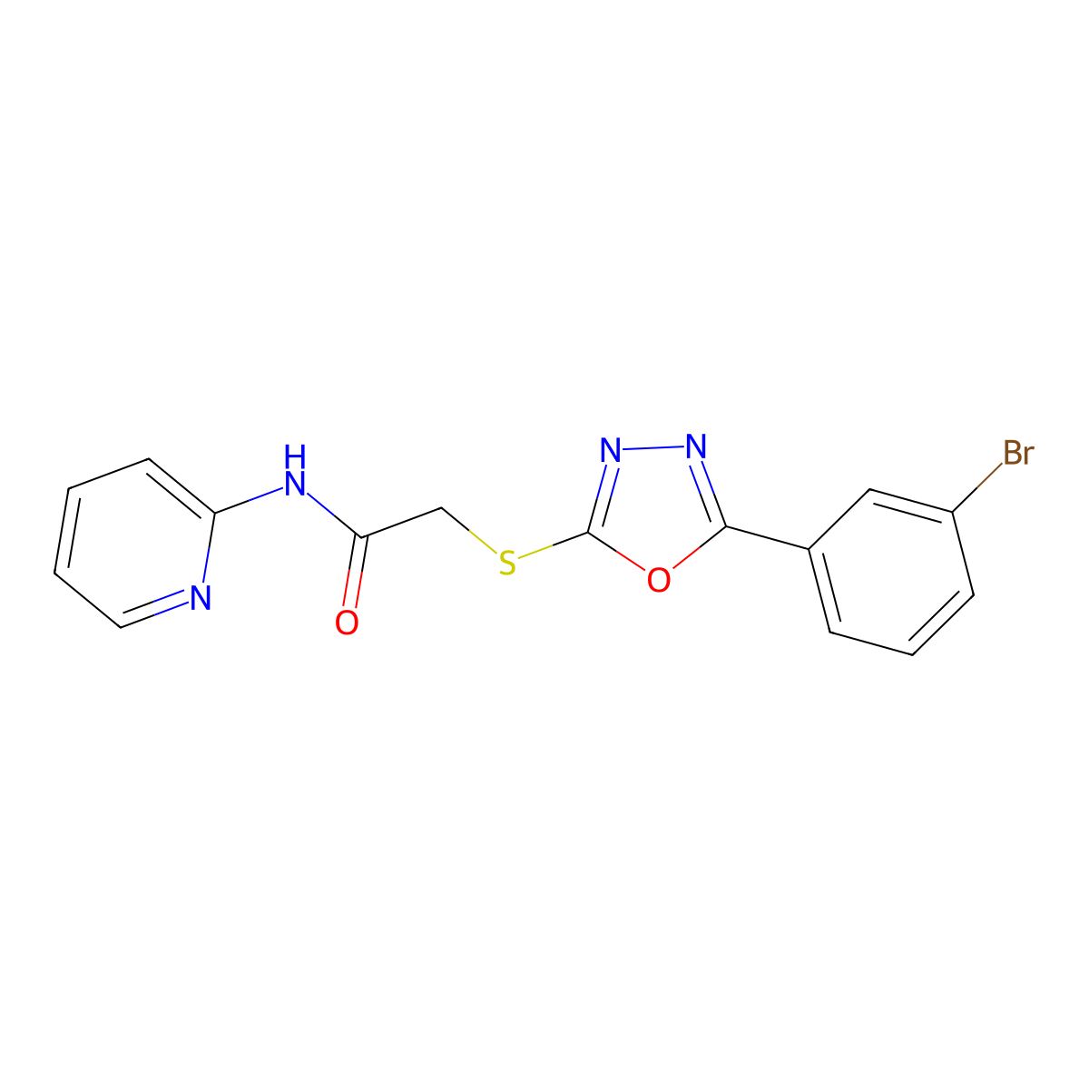 2-[[5-(3-bromophenyl)-1,3,4-oxadiazol-2-yl]sulfanyl]-N-pyridin-2-ylacetamide molecular structure, CAS 725244-14-4
