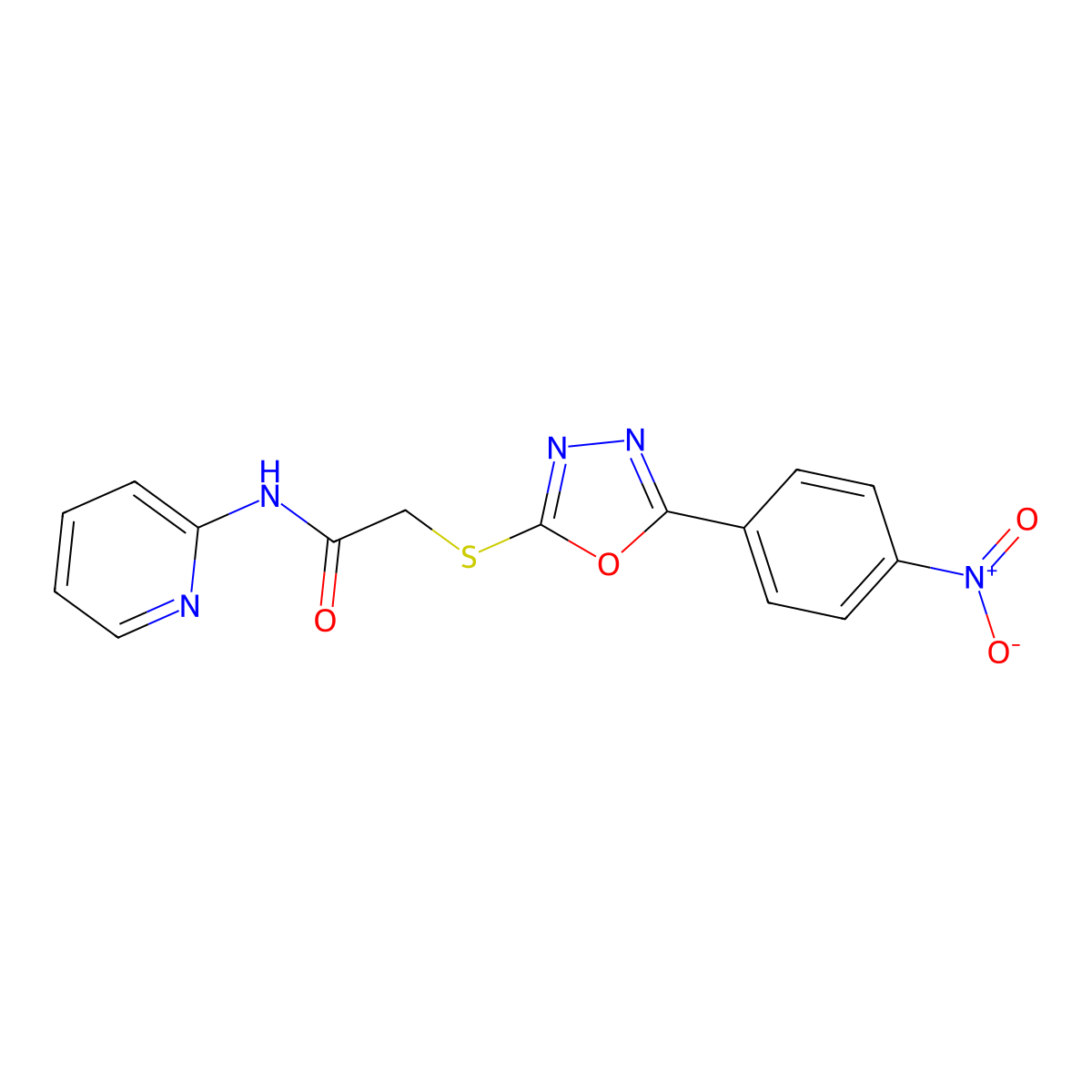 2-[[5-(4-nitrophenyl)-1,3,4-oxadiazol-2-yl]thio]-N-(2-pyridinyl)acetamide molecular structure, CAS 725244-31-5