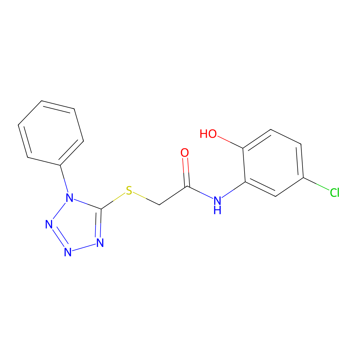 N-(5-chloro-2-hydroxyphenyl)-2-(1-phenyltetrazol-5-yl)sulfanylacetamide molecular structure, CAS 725244-41-7