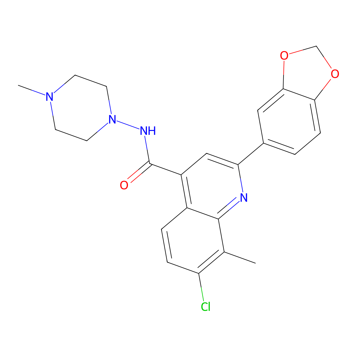2-(1,3-benzodioxol-5-yl)-7-chloro-8-methyl-N-(4-methylpiperazin-1-yl)quinoline-4-carboxamide molecular structure, CAS 725244-44-0