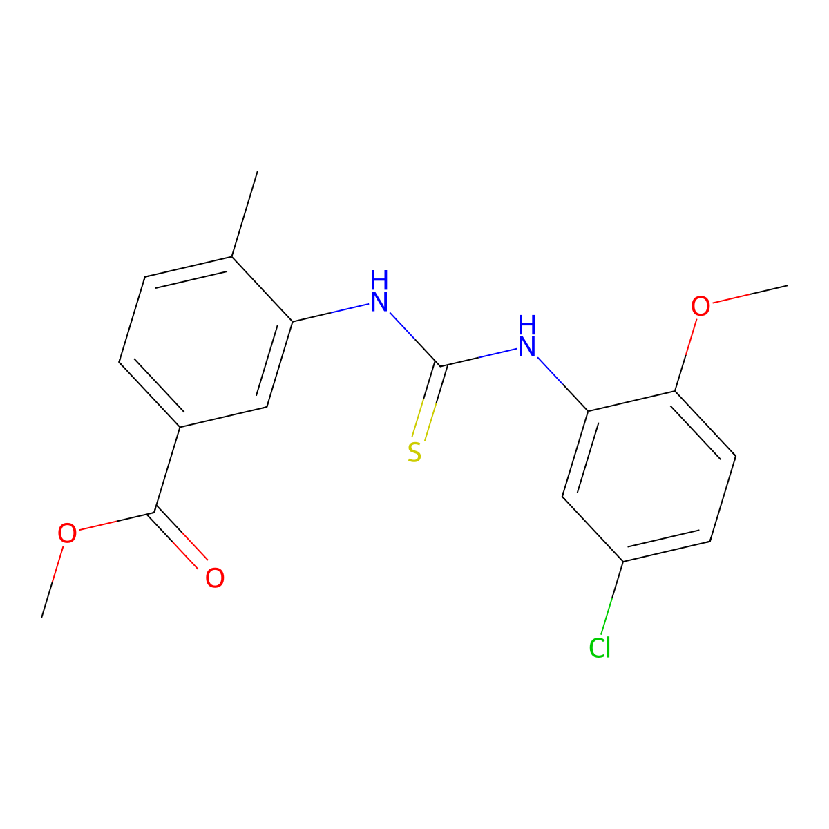 Methyl 3-{[(5-chloro-2-methoxyphenyl)carbamothioyl]amino}-4-methylbenzoate molecular structure, CAS 725244-64-4