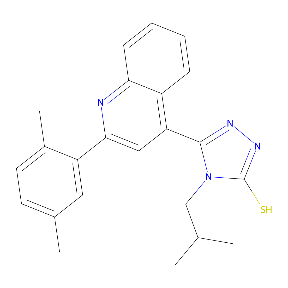 5-[2-(2,5-dimethylphenyl)quinolin-4-yl]-4-(2-methylpropyl)-4H-1,2,4-triazole-3-thiol molecular structure, CAS 725244-81-5