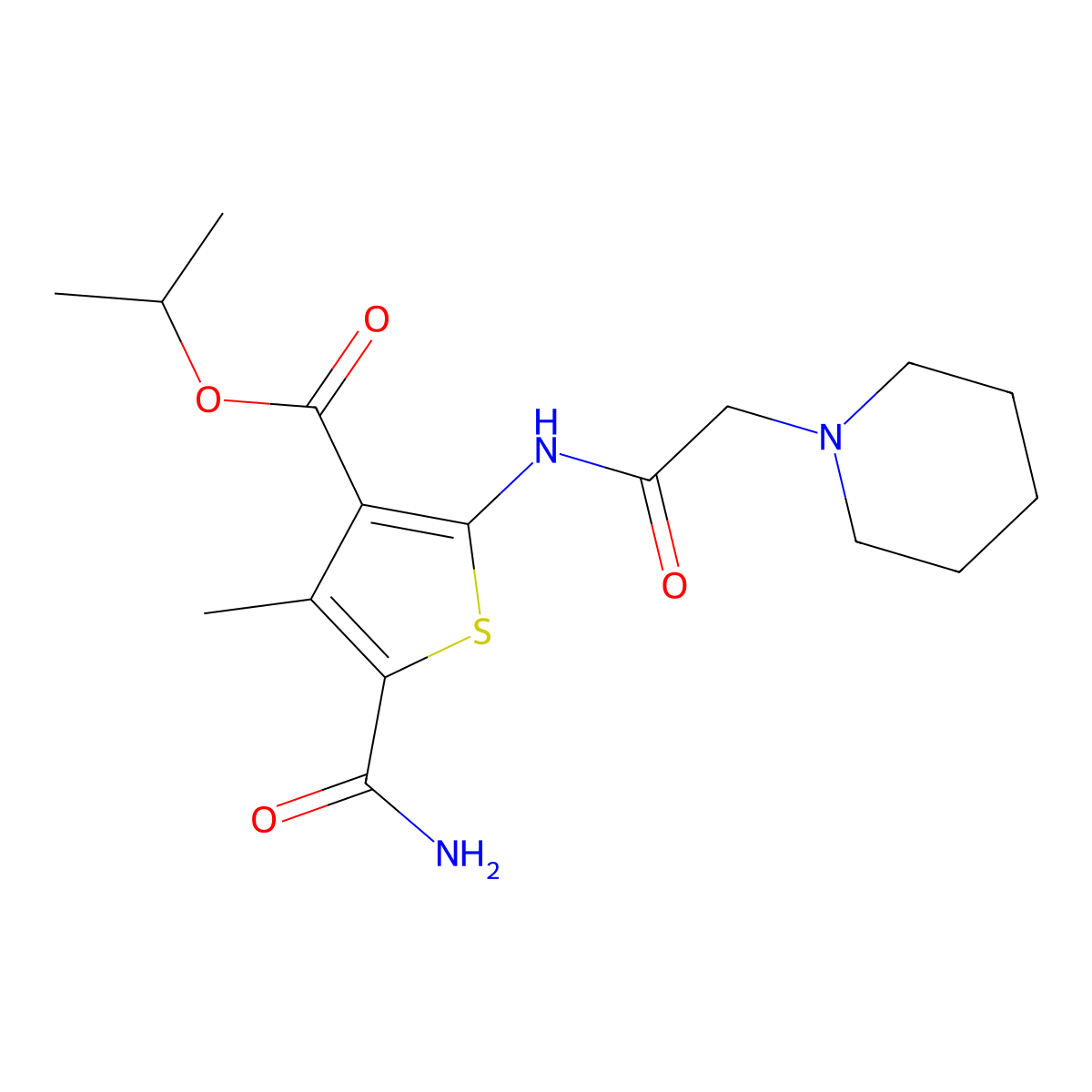 Propan-2-yl 5-carbamoyl-4-methyl-2-[(piperidin-1-ylacetyl)amino]thiophene-3-carboxylate molecular structure, CAS 725245-25-0