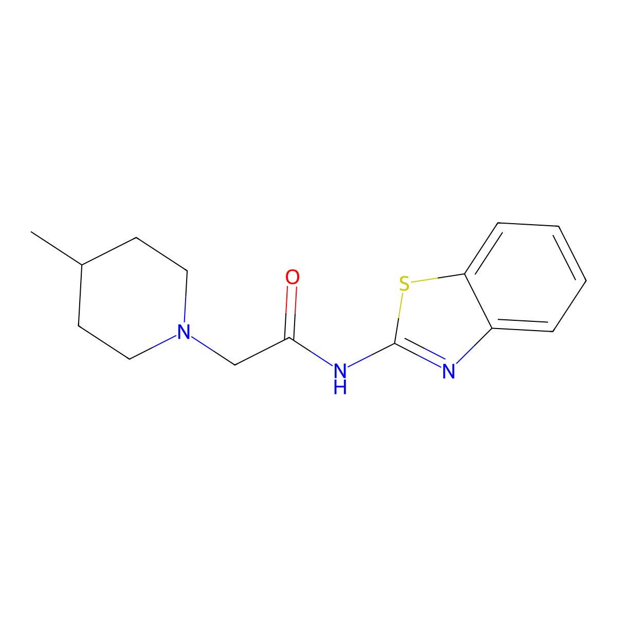 N-(1,3-benzothiazol-2-yl)-2-(4-methylpiperidin-1-yl)acetamide molecular structure, CAS 725245-31-8