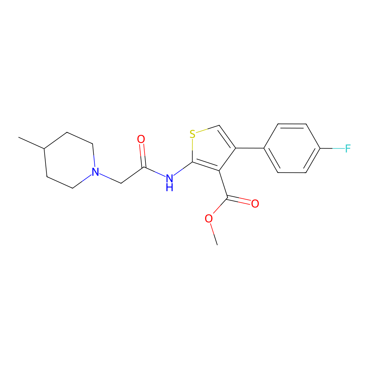 Methyl 4-(4-fluorophenyl)-2-{[(4-methylpiperidin-1-yl)acetyl]amino}thiophene-3-carboxylate molecular structure, CAS 725245-39-6
