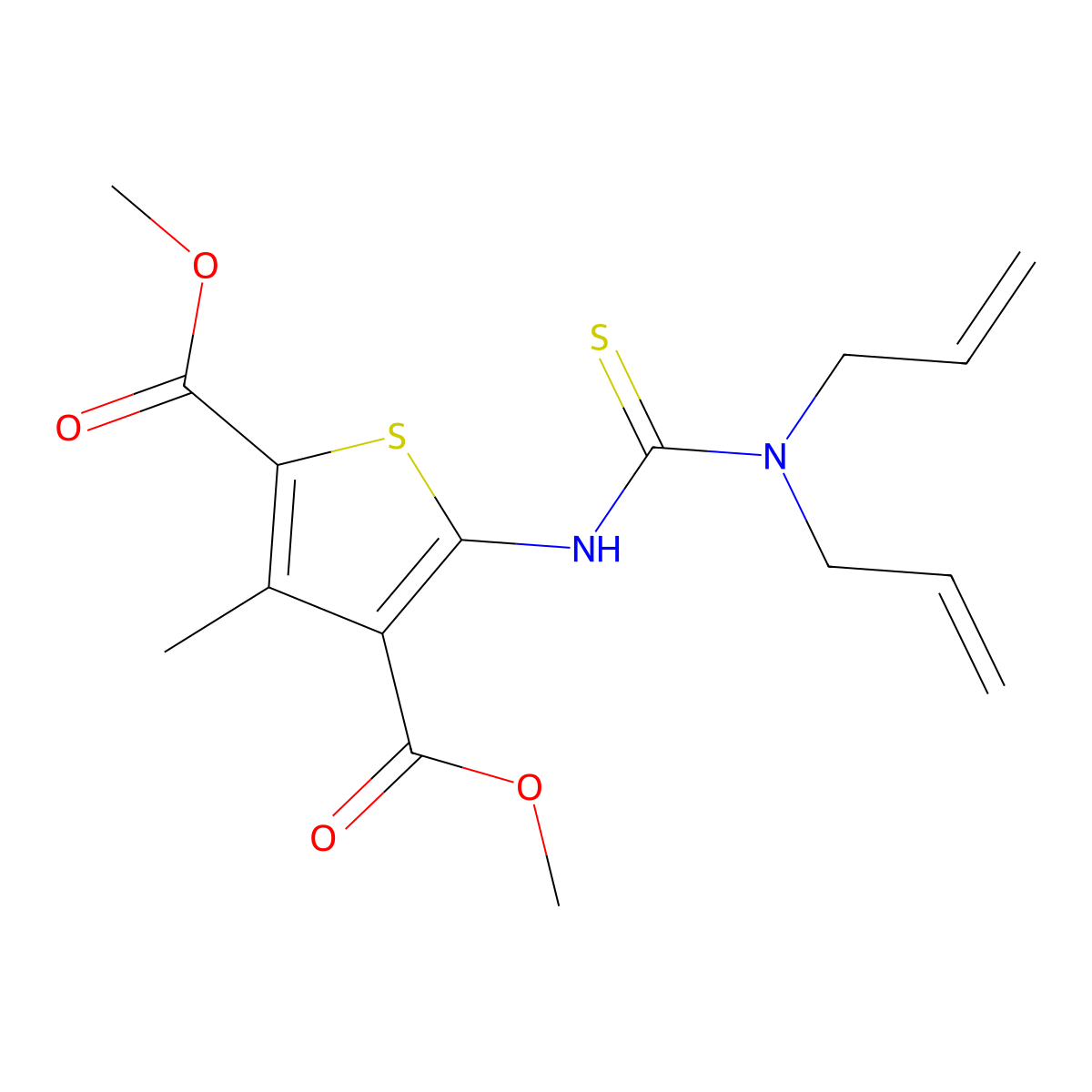 Dimethyl 5-(3,3-diallylthioureido)-3-methylthiophene-2,4-dicarboxylate molecular structure, CAS 725245-46-5