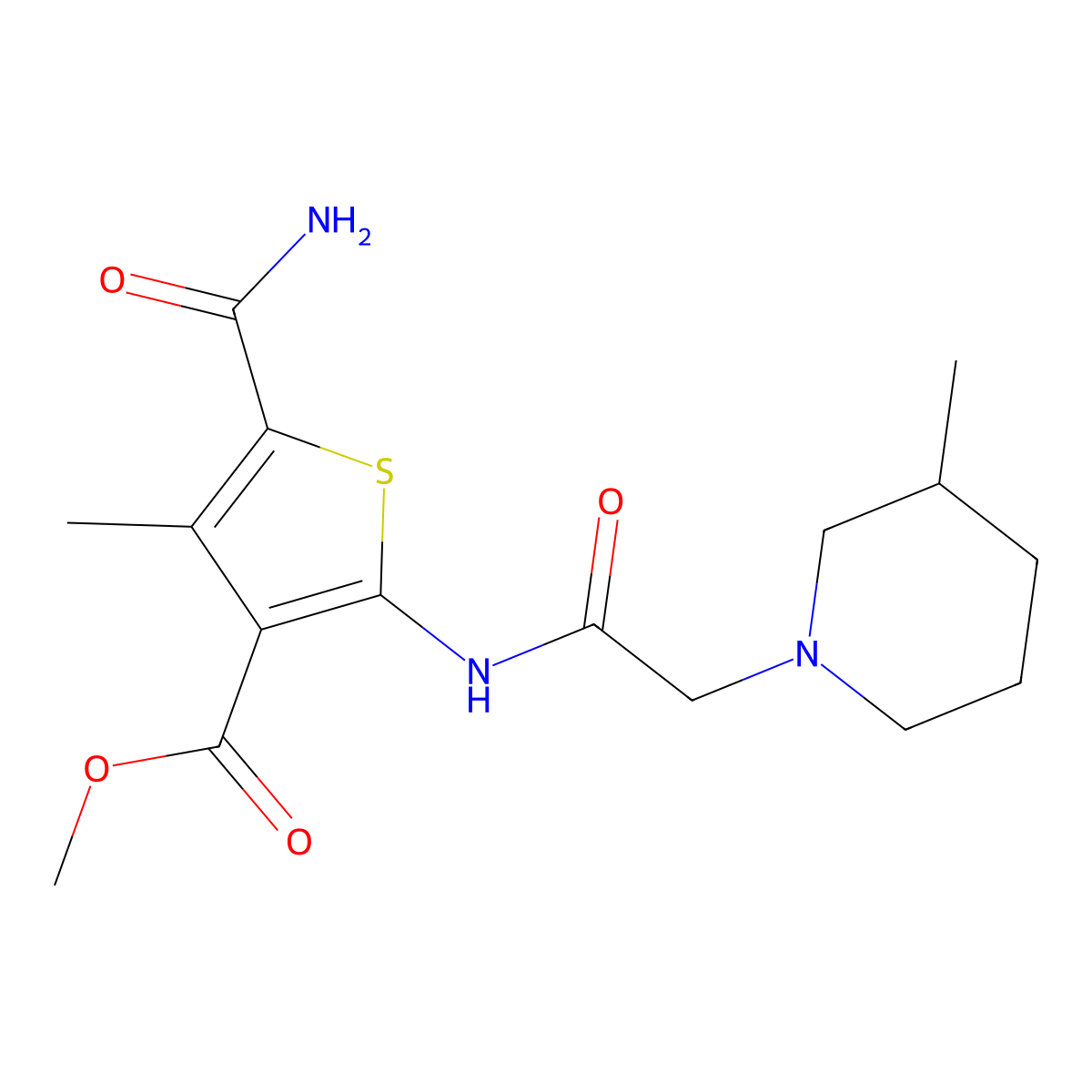 Methyl 5-carbamoyl-4-methyl-2-{[(3-methylpiperidin-1-yl)acetyl]amino}thiophene-3-carboxylate molecular structure, CAS 725245-48-7