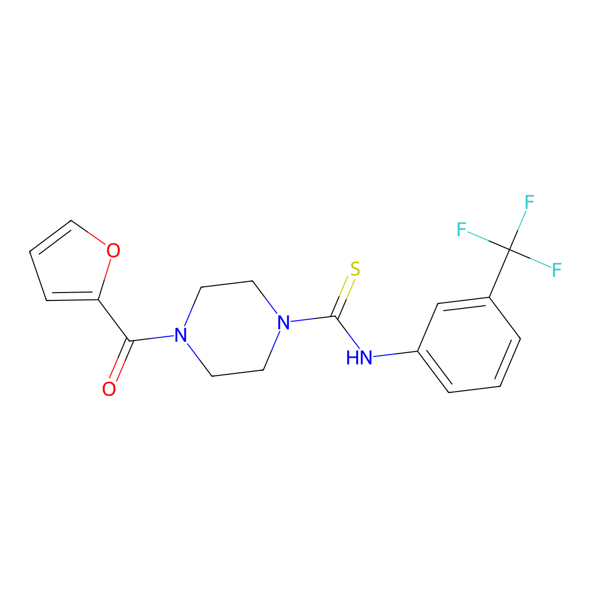 2-Furyl 4-(thioxo{[3-(trifluoromethyl)phenyl]amino}methyl)piperazinyl ketone molecular structure, CAS 725245-56-7