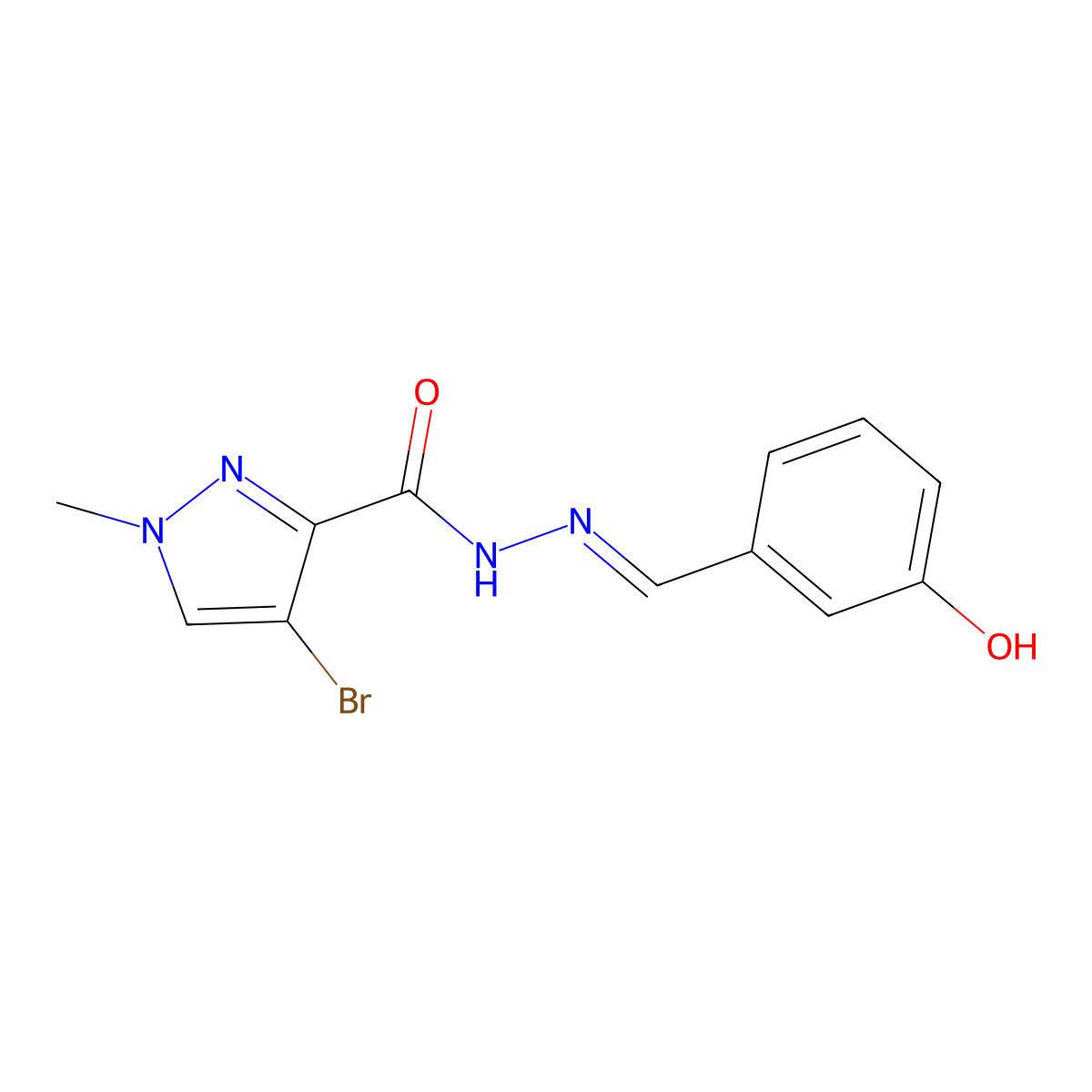 4-bromo-N-[(3-hydroxyphenyl)methylideneamino]-1-methylpyrazole-3-carboxamide molecular structure, CAS 725251-25-2