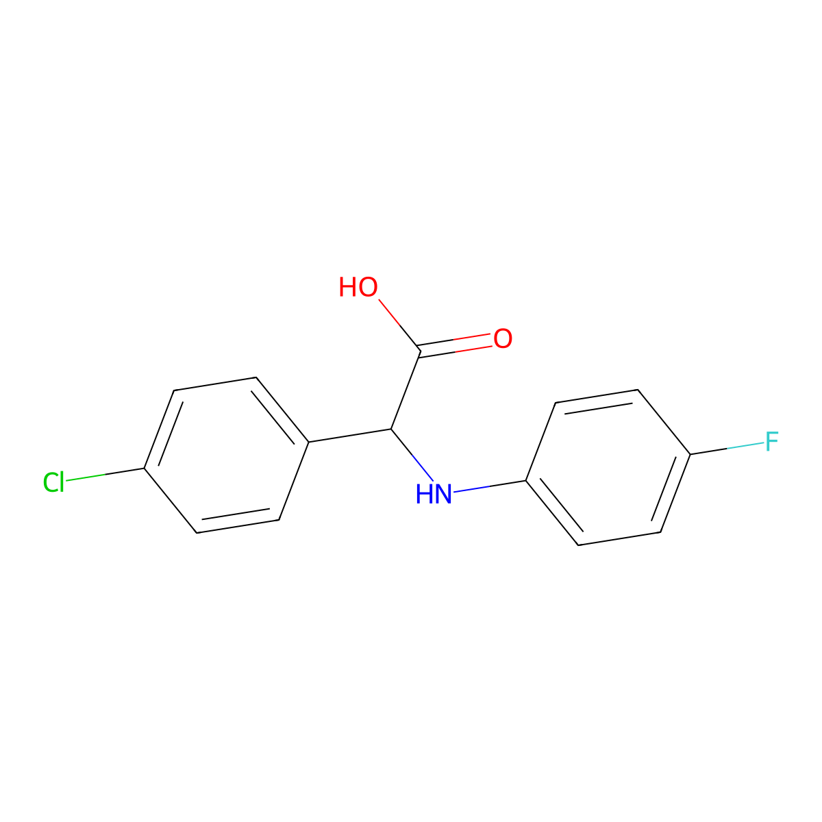 (4-Chloro-phenyl)-(4-fluoro-phenylamino)-acetic acid molecular structure, CAS 725253-05-4