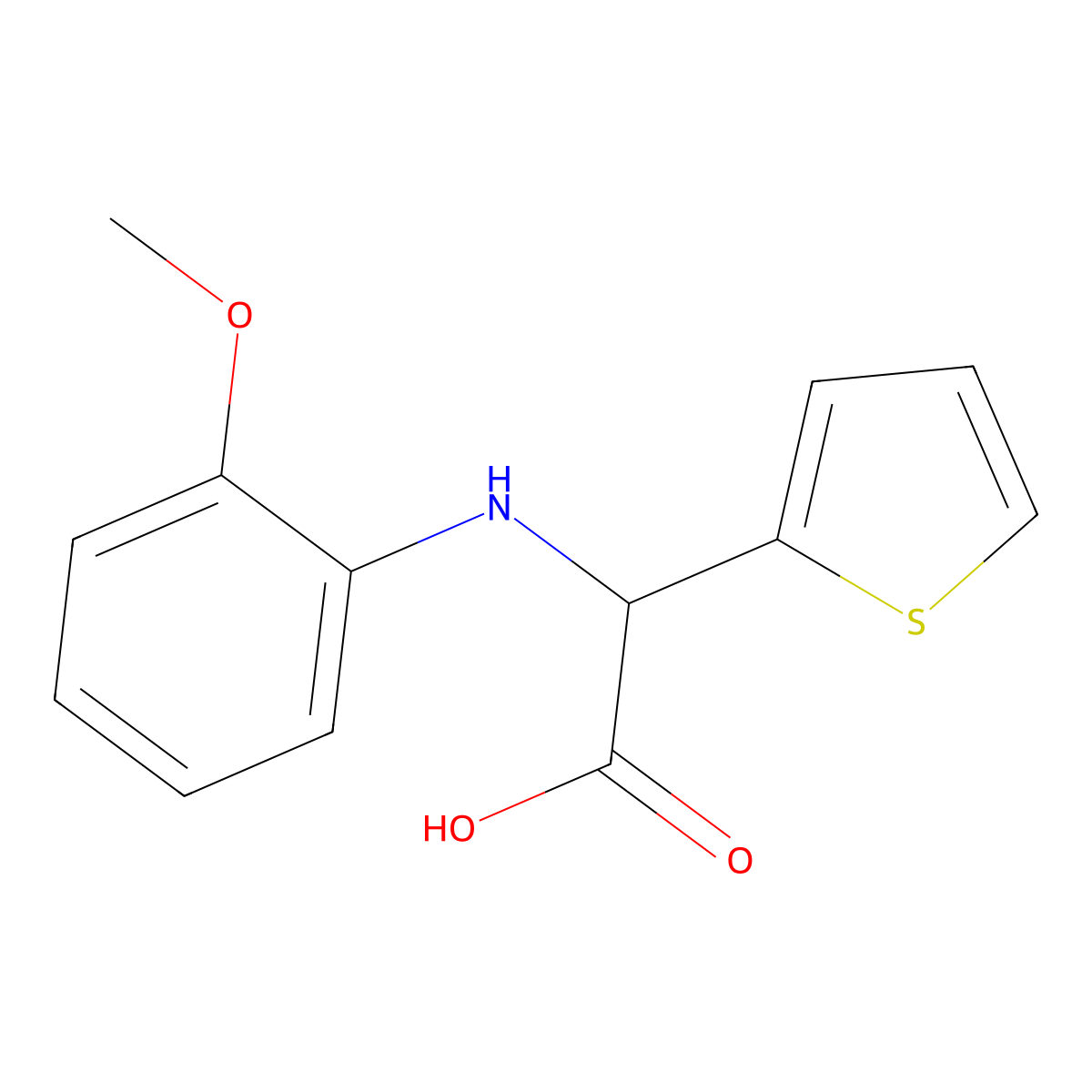 (2-Methoxy-phenylamino)-thiophen-2-yl-acetic acid molecular structure, CAS 725253-17-8