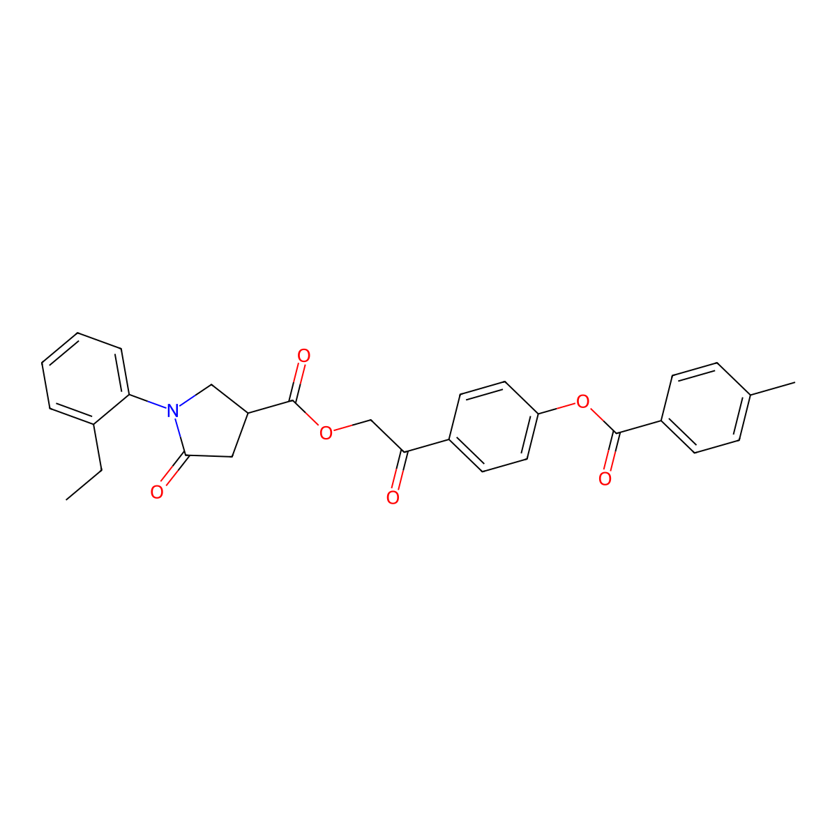 2-{4-[(4-Methylbenzoyl)oxy]phenyl}-2-oxoethyl 1-(2-ethylphenyl)-5-oxo-3-pyrrolidinecarboxylate molecular structure, CAS 725274-97-5