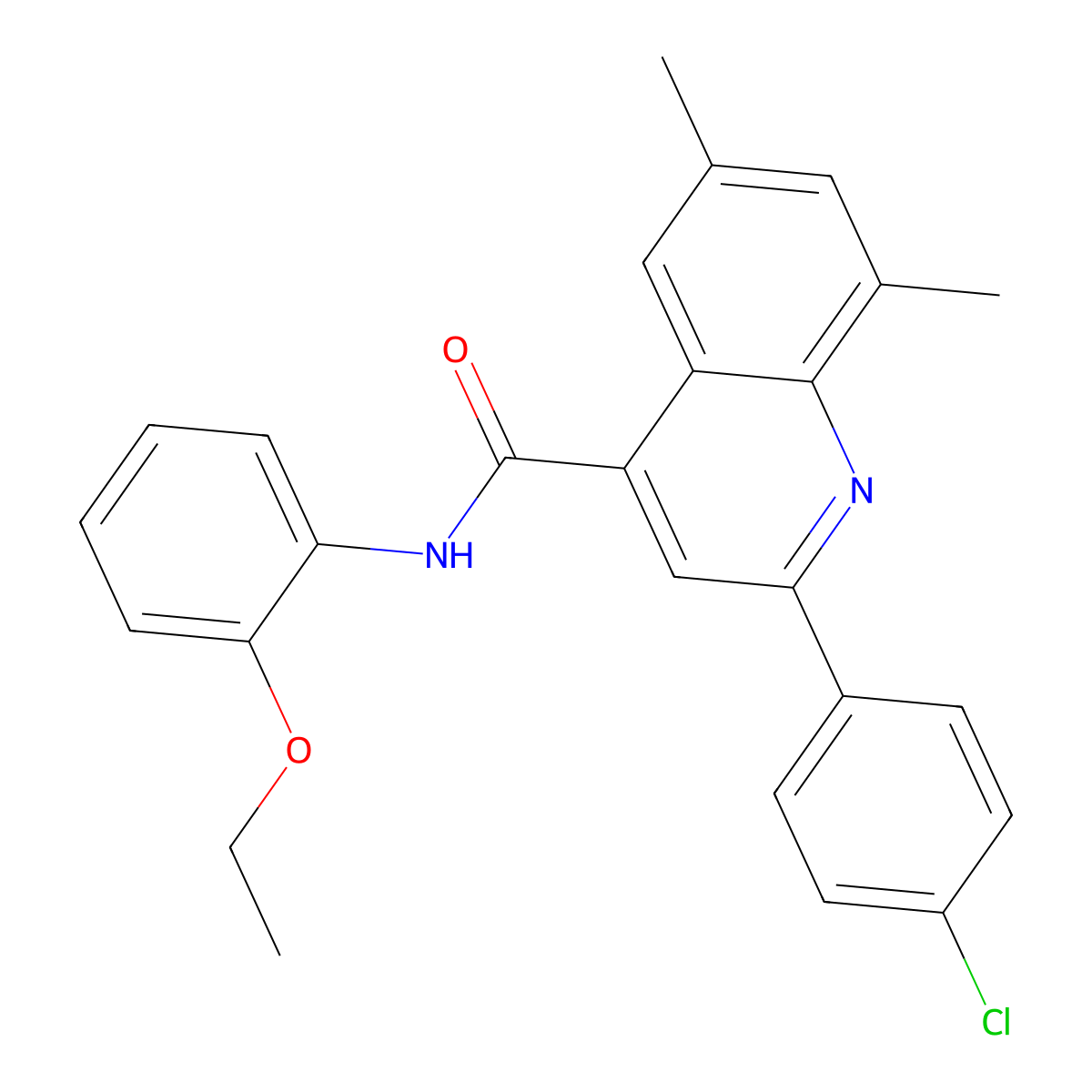 2-(4-chlorophenyl)-N-(2-ethoxyphenyl)-6,8-dimethylquinoline-4-carboxamide molecular structure, CAS 725275-39-8