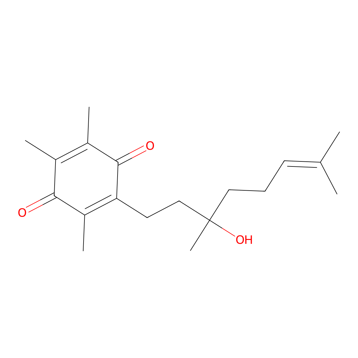 2,5-Cyclohexadiene-1,4-dione, 2-(3-hydroxy-3,7-dimethyl-6-octenyl)-3,5,6-trimethyl- molecular structure, CAS 72536-01-7