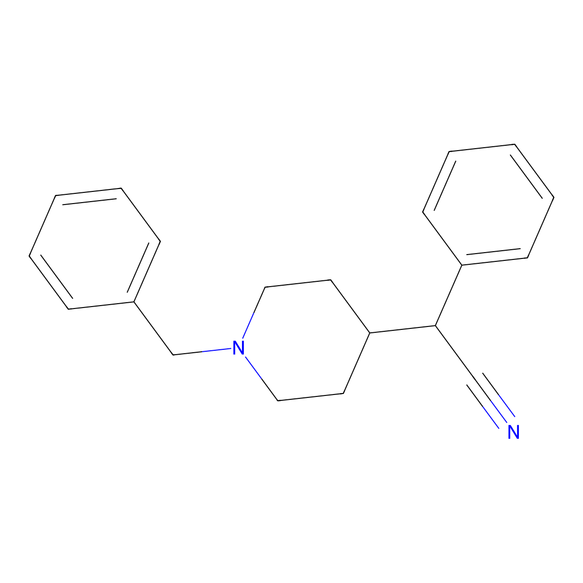 alpha-Phenyl-1-(phenylmethyl)-4-piperidineacetonitrile molecular structure, CAS 7254-21-9