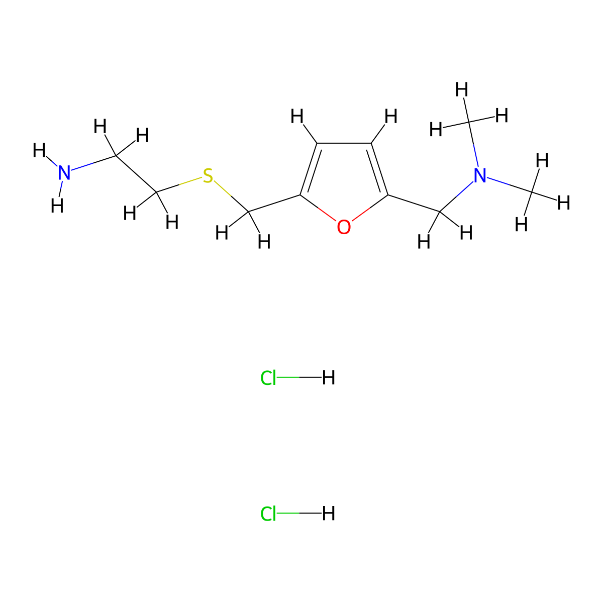 2-(((5-((Dimethylamino)methyl)furan-2-yl)methyl)thio)ethan-1-amine dihydrochloride molecular structure, CAS 72545-66-5
