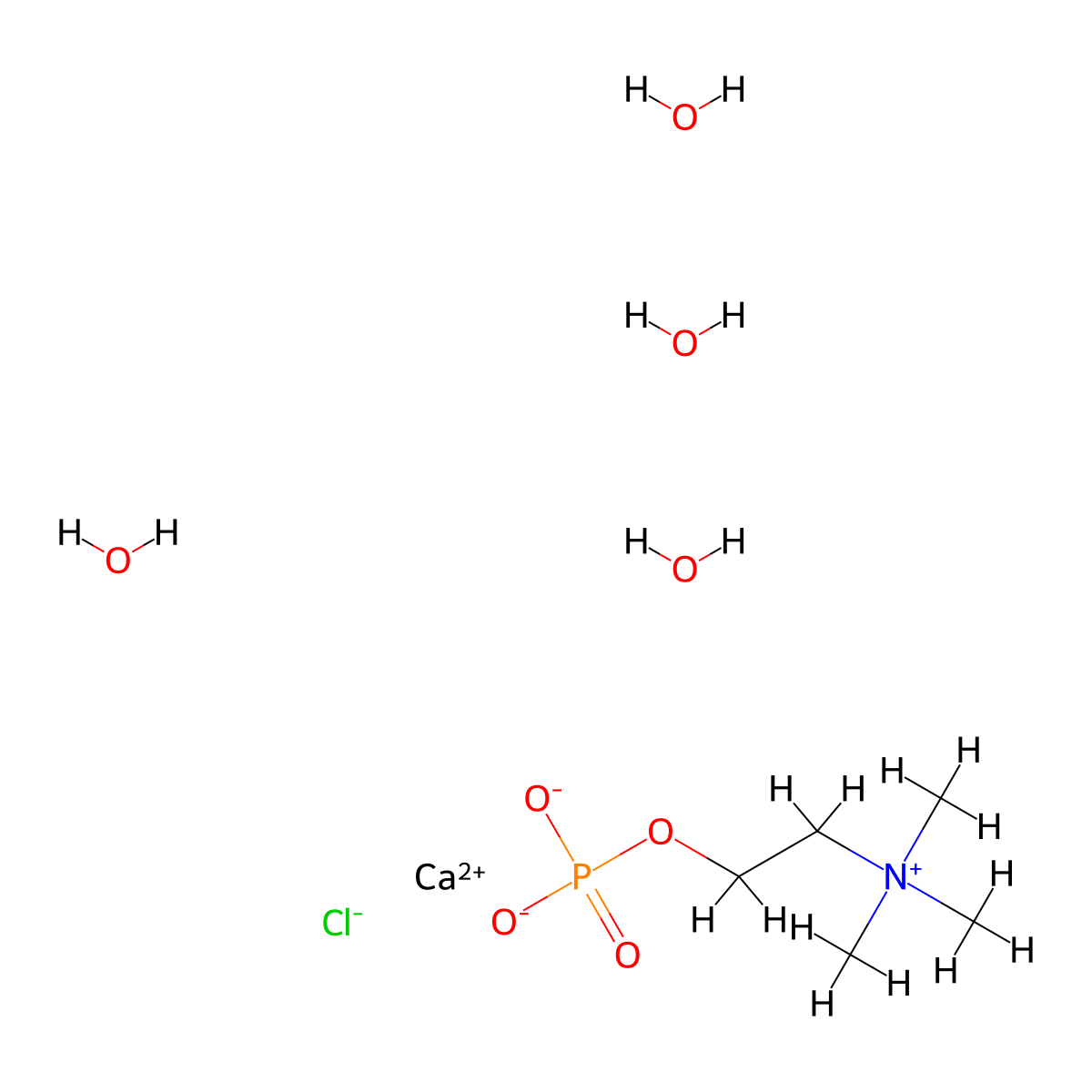Calcium phosphorylcholine chloride tetrahydrate molecular structure, CAS 72556-74-2