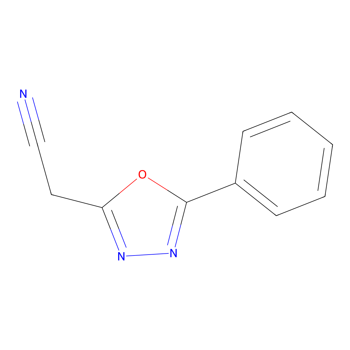 2-(5-Phenyl-1,3,4-oxadiazol-2-yl)acetonitrile molecular structure, CAS 7256-51-1