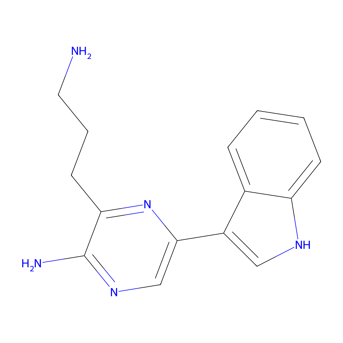 3-(3-aminopropyl)-5-(1H-indol-3-yl)pyrazin-2-amine molecular structure, CAS 7256-95-3