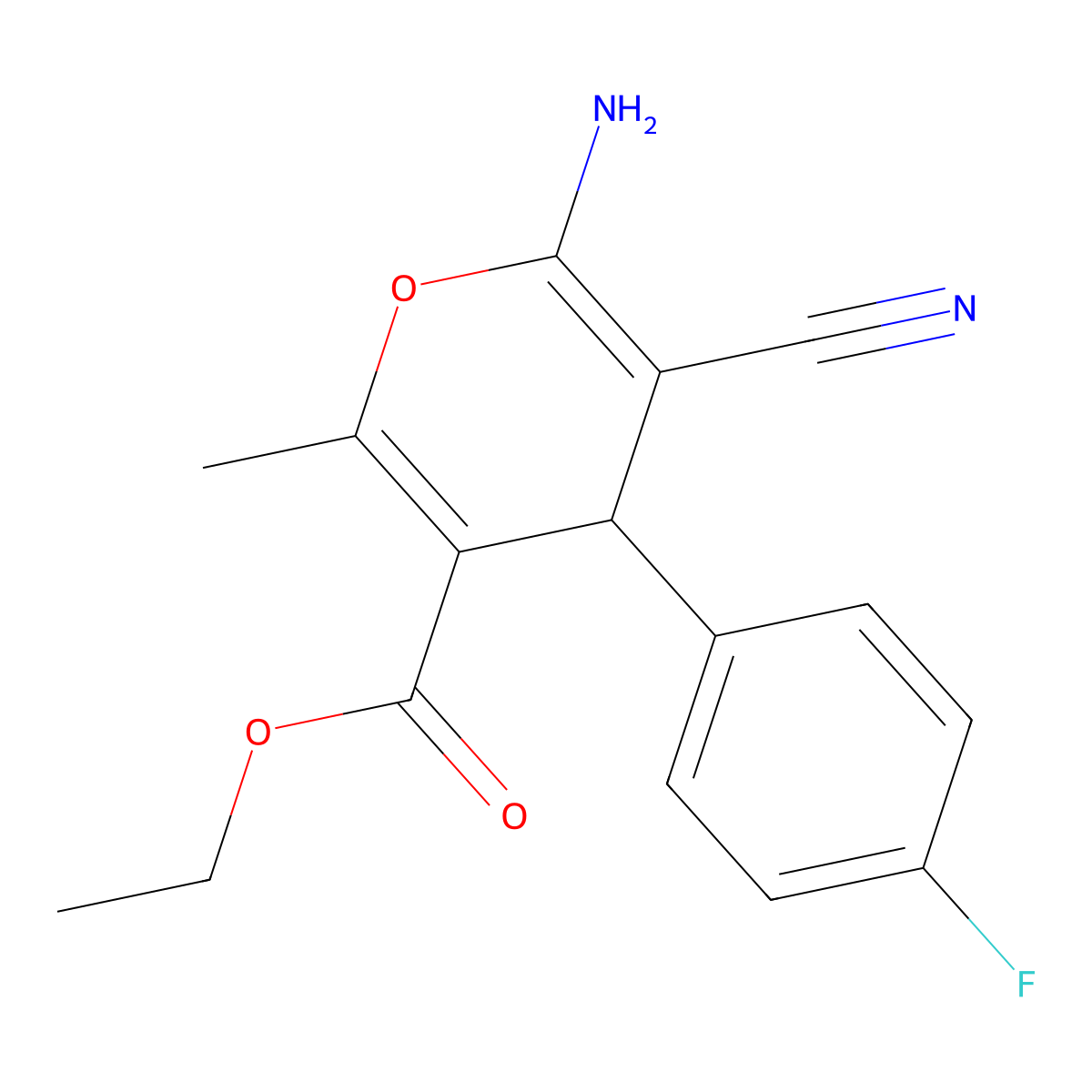 ethyl 6-amino-5-cyano-4-(4-fluorophenyl)-2-methyl-4H-pyran-3-carboxylate molecular structure, CAS 72568-48-0