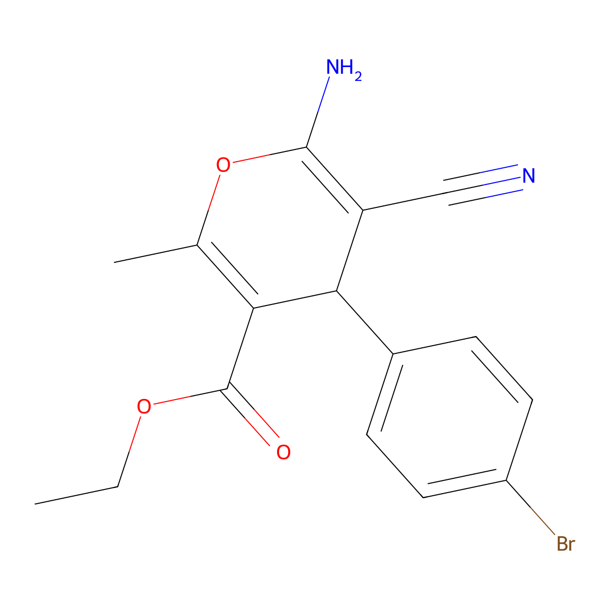 ethyl 6-amino-4-(4-bromophenyl)-5-cyano-2-methyl-4H-pyran-3-carboxylate molecular structure, CAS 72568-50-4