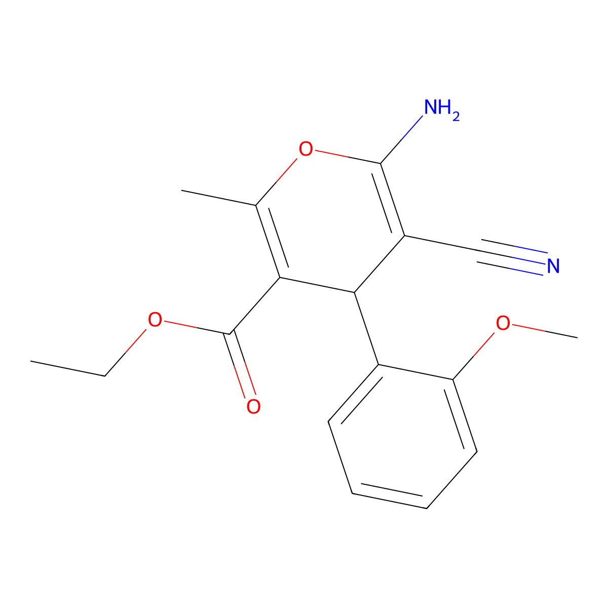 ethyl 6-amino-5-cyano-4-(2-methoxyphenyl)-2-methyl-4H-pyran-3-carboxylate molecular structure, CAS 72568-52-6