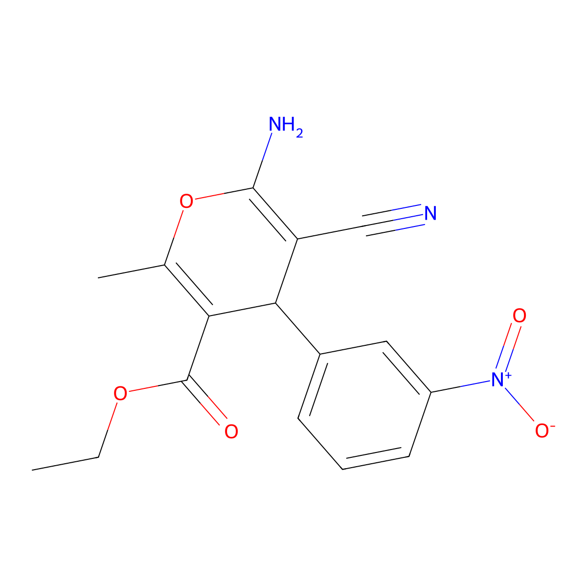 ethyl 6-amino-5-cyano-2-methyl-4-(3-nitrophenyl)-4H-pyran-3-carboxylate molecular structure, CAS 72568-54-8