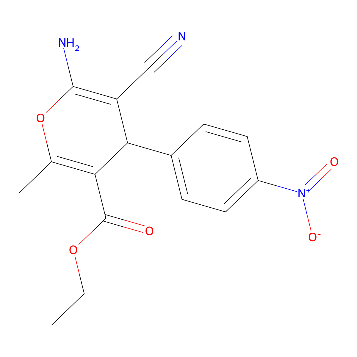 ethyl 6-amino-5-cyano-2-methyl-4-(4-nitrophenyl)-4H-pyran-3-carboxylate molecular structure, CAS 72568-55-9