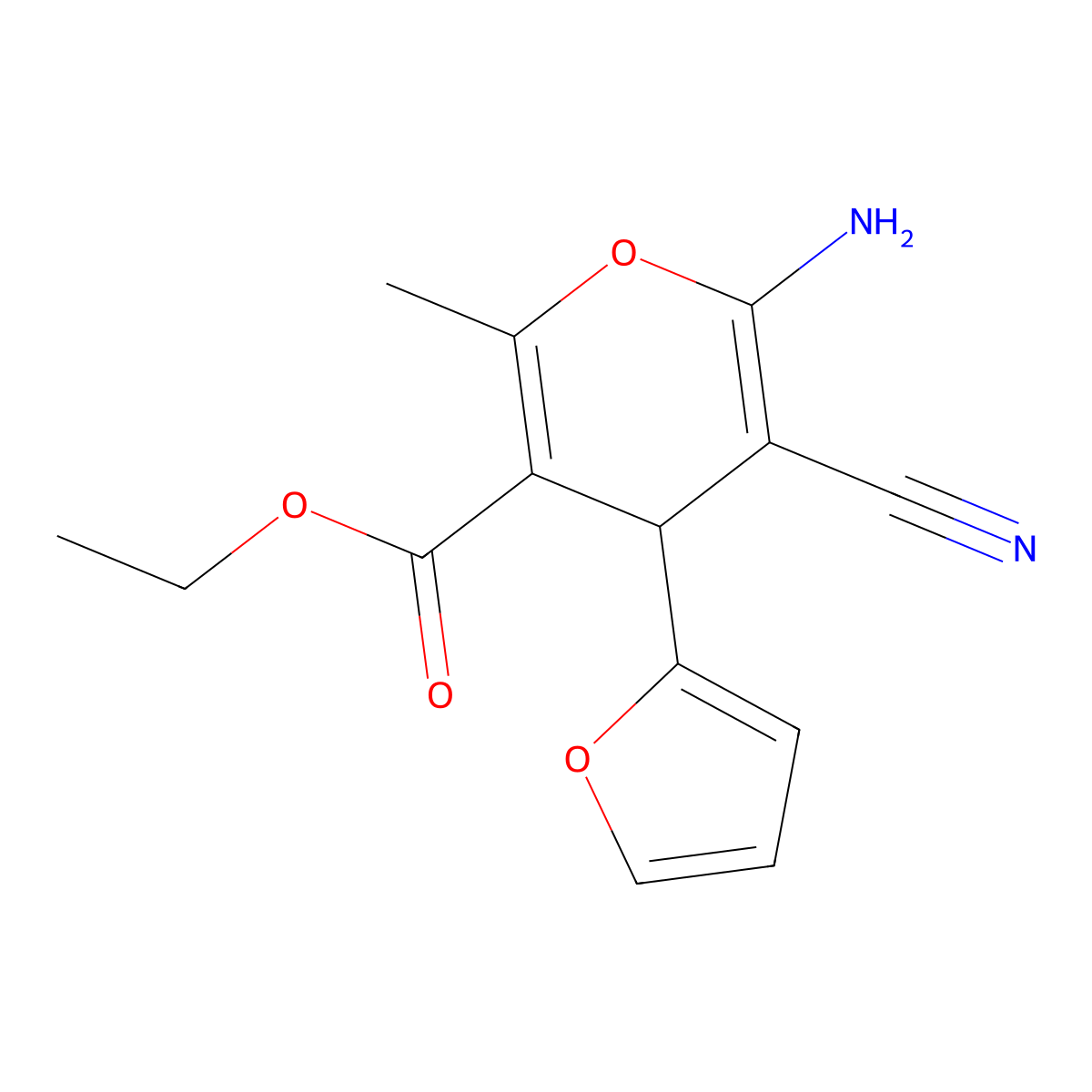 ethyl 6-amino-5-cyano-4-(2-furyl)-2-methyl-4H-pyran-3-carboxylate molecular structure, CAS 72568-56-0