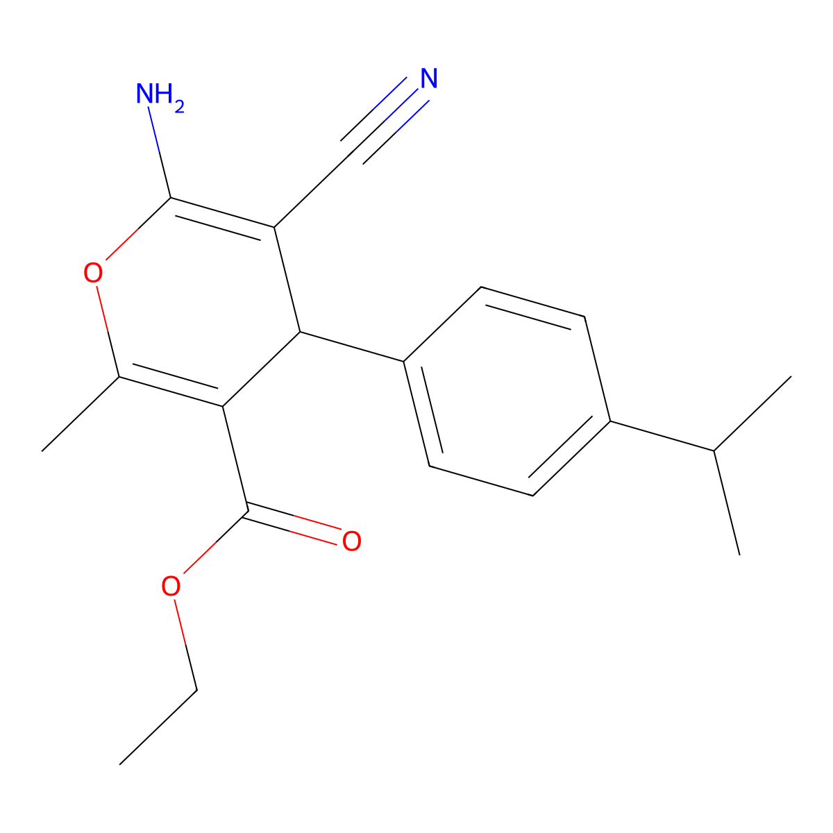 ethyl 6-amino-5-cyano-4-(4-isopropylphenyl)-2-methyl-4H-pyran-3-carboxylate molecular structure, CAS 72568-57-1