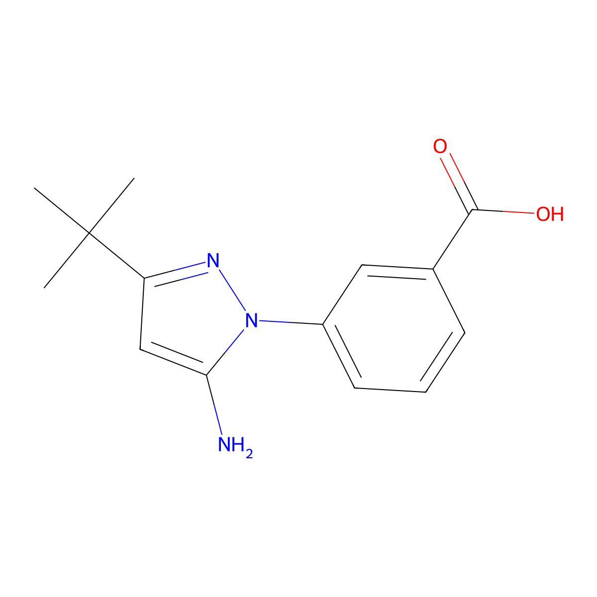 3-(3-tert-butyl-5-amino-1H-pyrazol-1-yl)benzoic acid molecular structure, CAS 725685-93-8