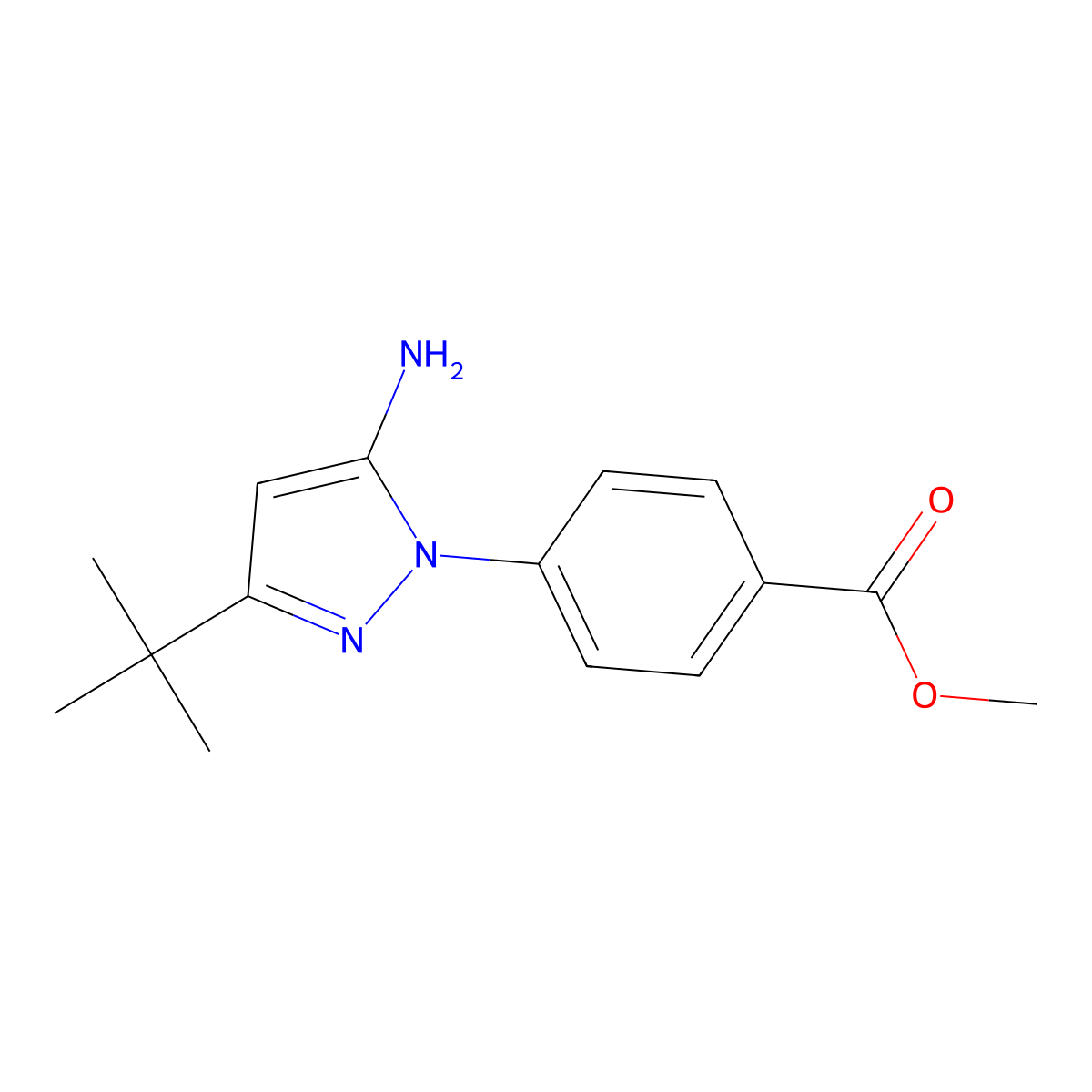 methyl 4-(5-amino-3-tert-butyl-1H-pyrazol-1-yl)benzoate molecular structure, CAS 725686-68-0