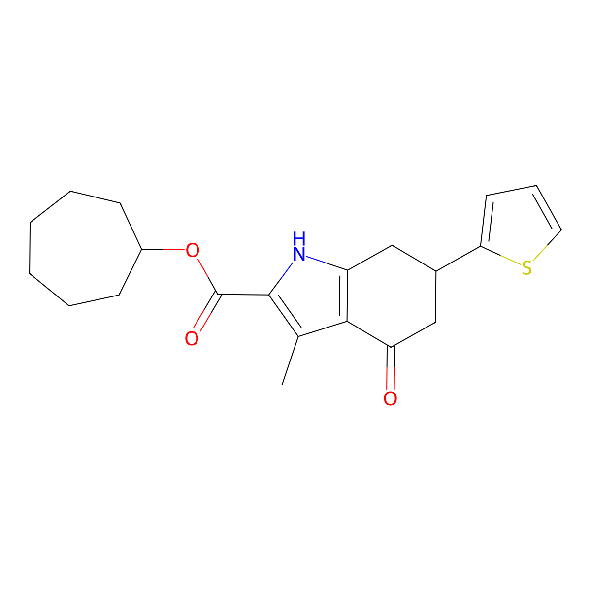 cycloheptyl 3-methyl-4-oxo-6-(thiophen-2-yl)-4,5,6,7-tetrahydro-1H-indole-2-carboxylate molecular structure, CAS 725687-49-0