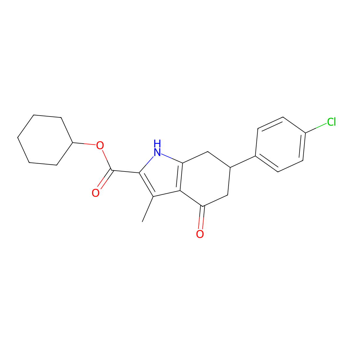 cyclohexyl 6-(4-chlorophenyl)-3-methyl-4-oxo-4,5,6,7-tetrahydro-1H-indole-2-carboxylate molecular structure, CAS 725687-55-8