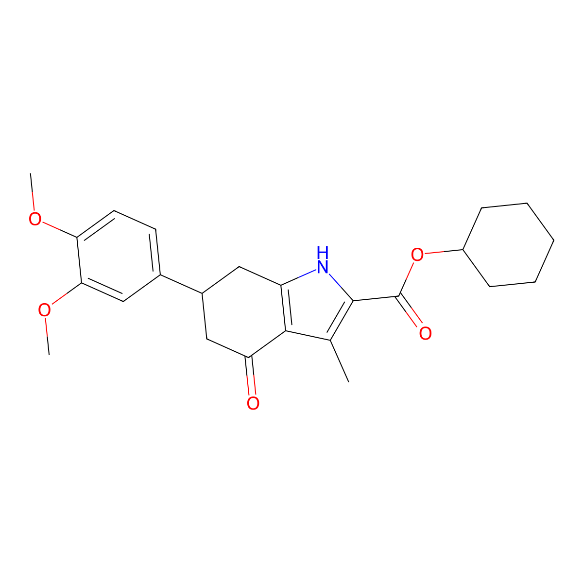 cyclohexyl 6-(3,4-dimethoxyphenyl)-3-methyl-4-oxo-4,5,6,7-tetrahydro-1H-indole-2-carboxylate molecular structure, CAS 725687-62-7
