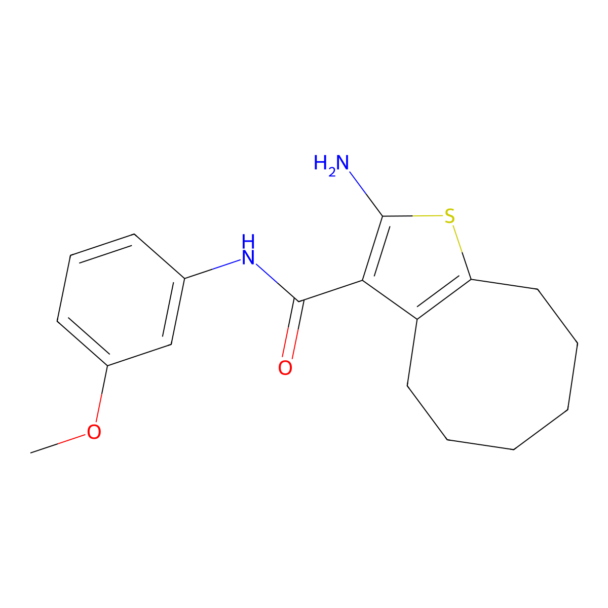 2-amino-N-(3-methoxyphenyl)-4,5,6,7,8,9-hexahydrocycloocta[b]thiophene-3-carboxamide molecular structure, CAS 725687-83-2