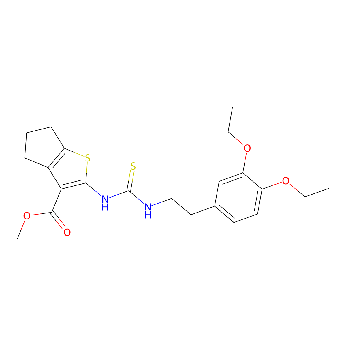 methyl 2-({[2-(3,4-diethoxyphenyl)ethyl]carbamothioyl}amino)-5,6-dihydro-4H-cyclopenta[b]thiophene-3-carboxylate molecular structure, CAS 725688-08-4