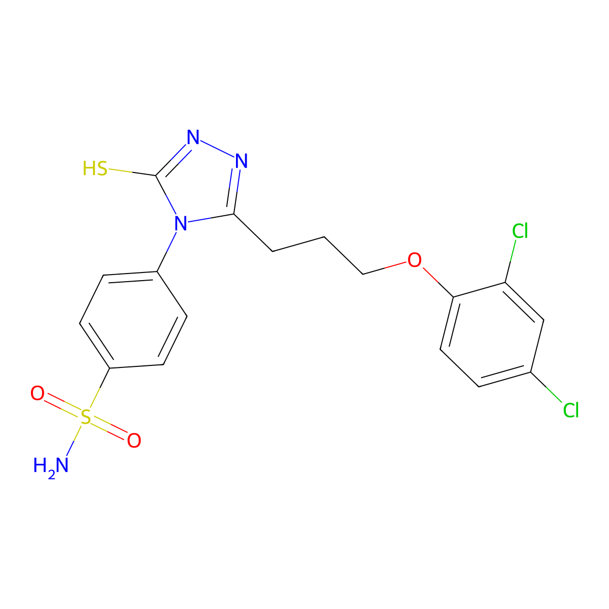 4-{3-[3-(2,4-dichlorophenoxy)propyl]-5-sulfanyl-4H-1,2,4-triazol-4-yl}benzenesulfonamide molecular structure, CAS 725688-09-5