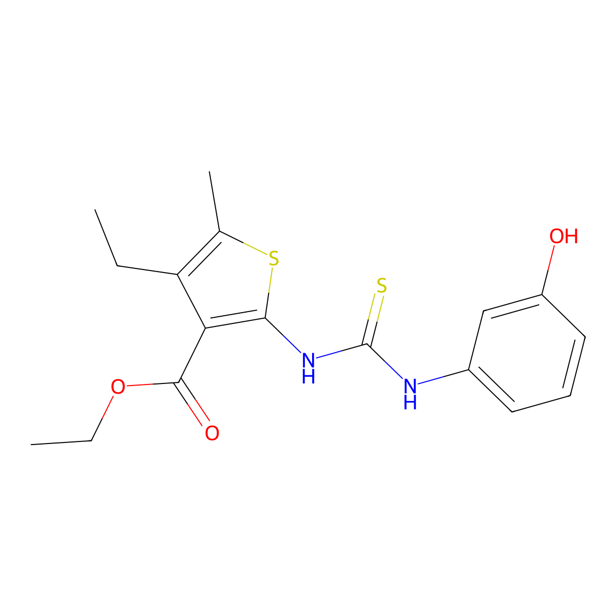 Ethyl 4-ethyl-2-{[(3-hydroxyphenyl)carbamothioyl]amino}-5-methylthiophene-3-carboxylate molecular structure, CAS 725688-18-6