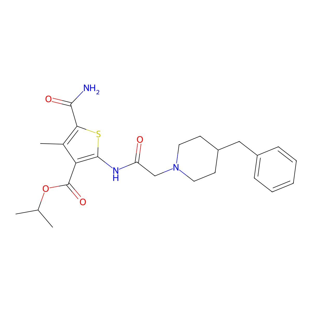Propan-2-yl 2-{[(4-benzylpiperidin-1-yl)acetyl]amino}-5-carbamoyl-4-methylthiophene-3-carboxylate molecular structure, CAS 725688-29-9