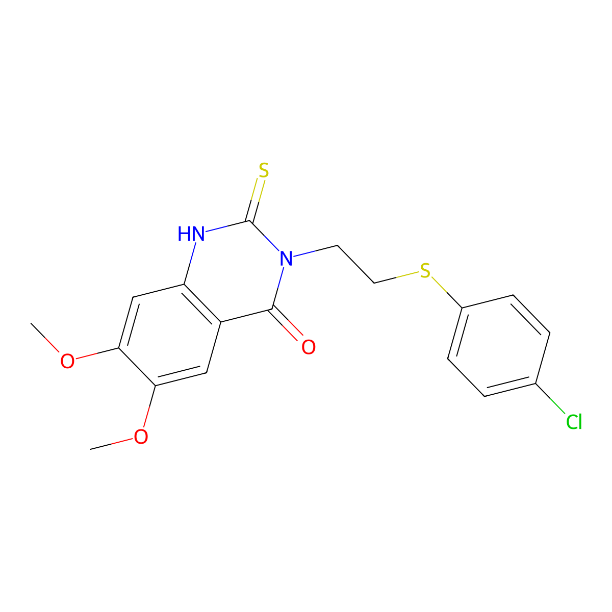 3-[2-(4-chlorophenyl)sulfanylethyl]-6,7-dimethoxy-2-sulfanylidene-1H-quinazolin-4-one molecular structure, CAS 725690-70-0