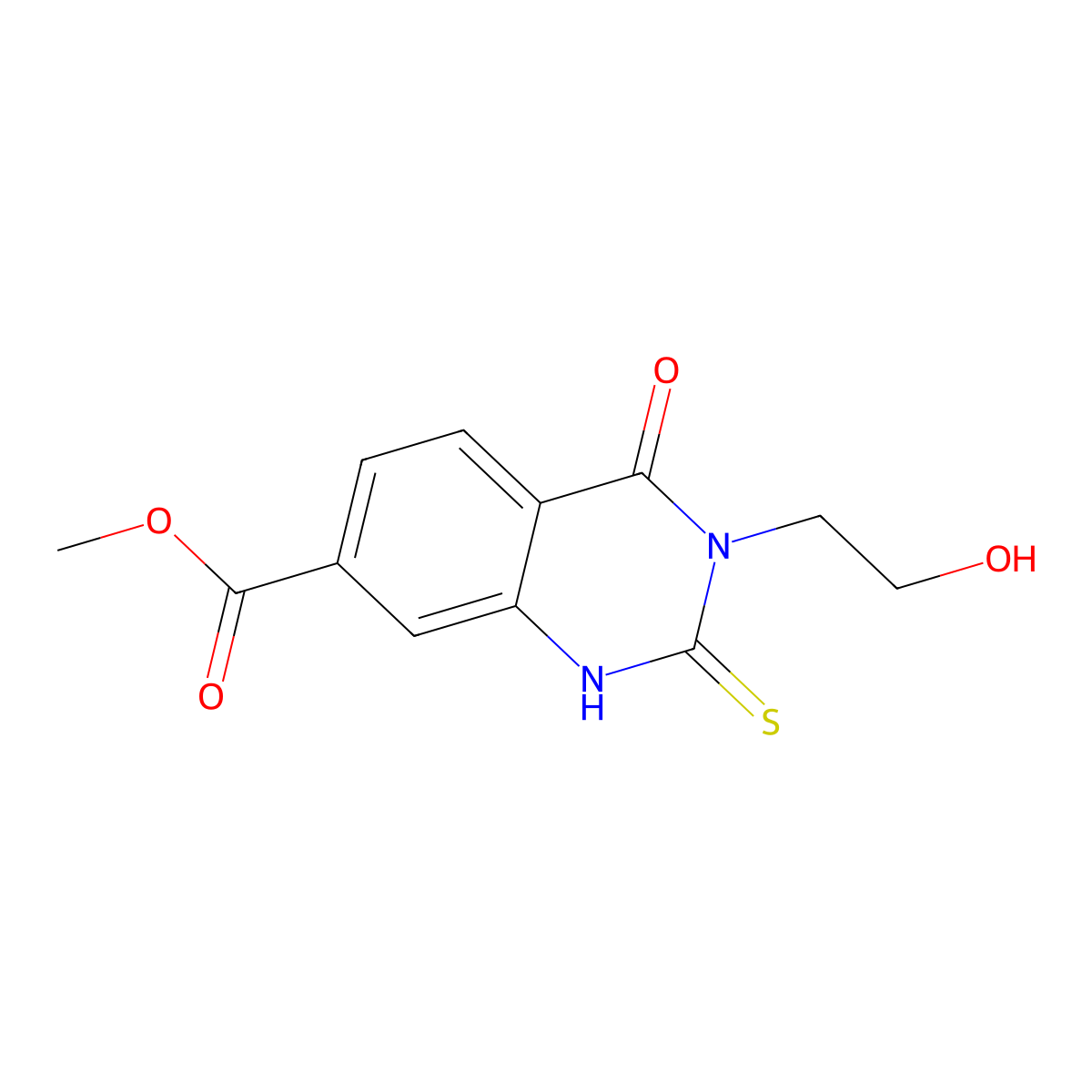 Methyl 3-(2-hydroxyethyl)-4-oxo-2-sulfanyl-3,4-dihydroquinazoline-7-carboxylate molecular structure, CAS 725691-79-2