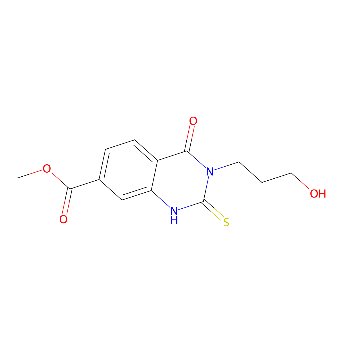 Methyl 3-(3-hydroxypropyl)-4-oxo-2-thioxo-1,2,3,4-tetrahydroquinazoline-7-carboxylate molecular structure, CAS 725691-80-5